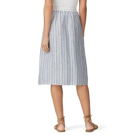 NWT Sita Murt Women's Stripe Woven Linen Skirt Drawstring Waistband SZ 40 (US 6)